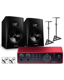 Focusrite Scarlett 2i2 Gen 4 With Adam Audio T-Series Studio Monitors (Stands &amp; Cables Included) T8V