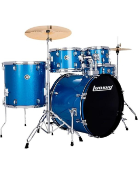 Ludwig Accent 5-Piece Drum Kit With 22" Bass Drum, Hardware and Cymbals Blue Sparkle