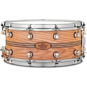Pearl Music City Custom Solid Shell Snare Ash with Boxwood-Rose TriBand Inlay 14 x 6.5 in.