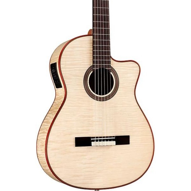 Cordoba Fusion 12 Exotic Top Nylon String Classical Acoustic Electric Guitar White Sands full body showing neck and headstock