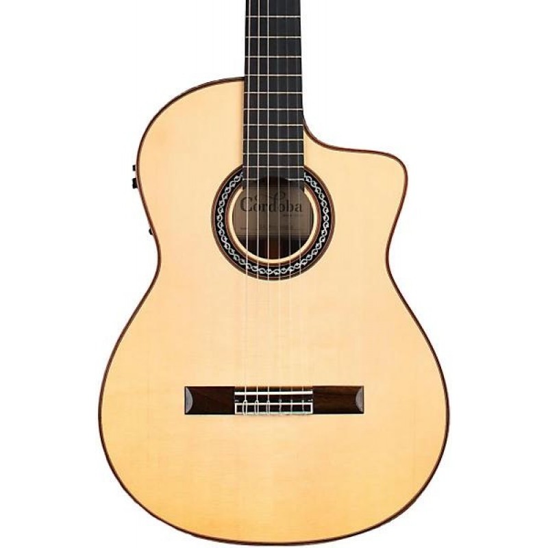 Cordoba GK Pro Negra Acoustic Electric Guitar full body showing dark finish neck and headstock