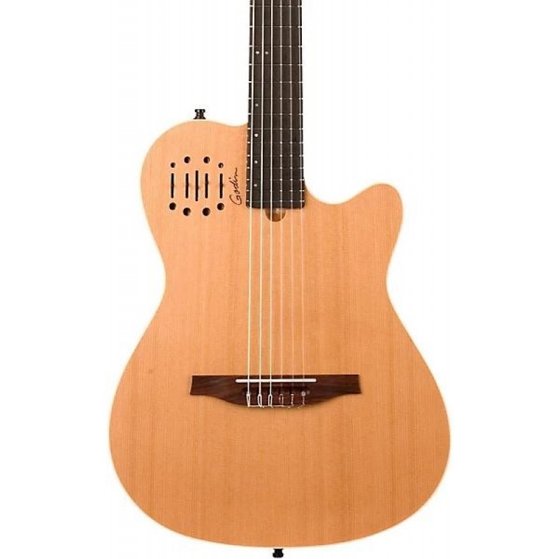 Godin Multiac Nylon Encore acoustic-electric guitar Natural SG showing body neck and headstock