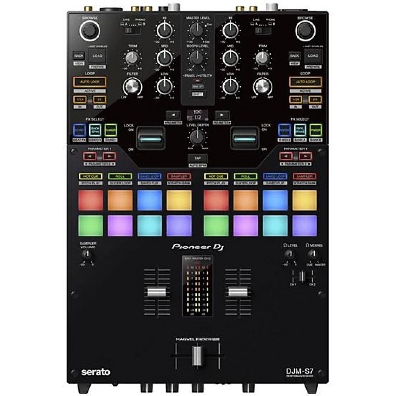 Pioneer DJ DJM-S7 2-channel battle mixer for Serato DJ and rekordbox with performance pads ideal for live shows and studio use