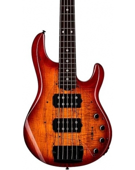 Sterling by Music Man StingRay 5 RAY35 HH Spalted Maple Top Bass Blood Orange Burst