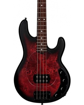 Sterling by Music Man StingRay RAY34 Poplar Burl Top Bass Dark Scarlet Burst Satin