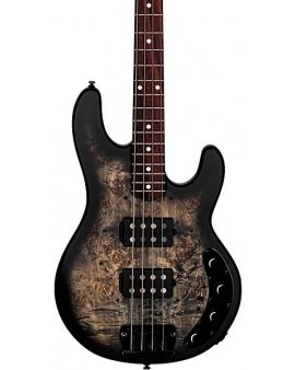 Sterling by Music Man Stingray Ray34HH Burl Top Electric Bass Trans Black Satin