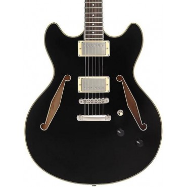 D'Angelico Excel DC Tour Semi-Hollow Electric Guitar With Supro Bolt Bucker Pickups and Stopbar Tailpiece Solid Black