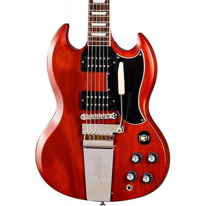 Gibson SG Standard 61 Faded Maestro Vibrola electric guitar Vintage Cherry showing body neck pickups and hardware