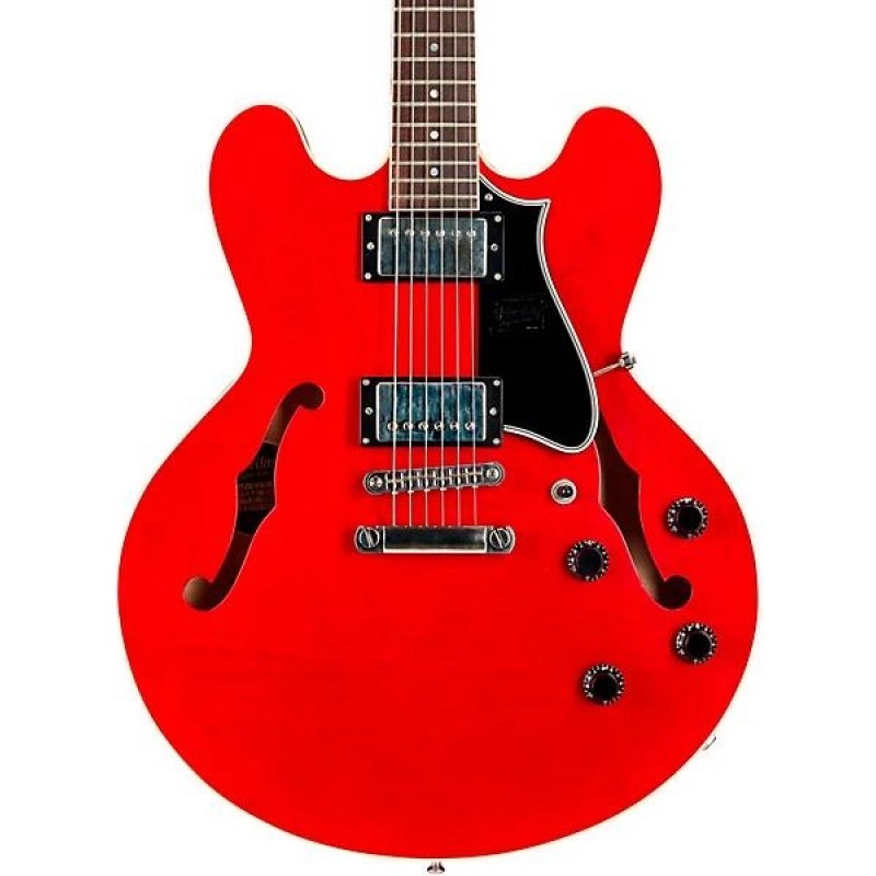 Heritage H-535 semi-hollow electric guitar in transparent cherry offering rich tone professional playability and vintage craftsmanship