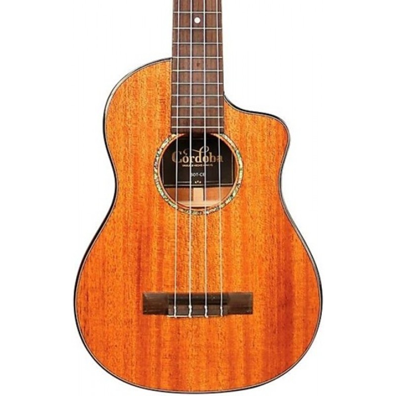 Cordoba 30T-CE Tenor Acoustic-Electric Ukulele with solid cedar top cutaway and built-in electronics for stage and recording
