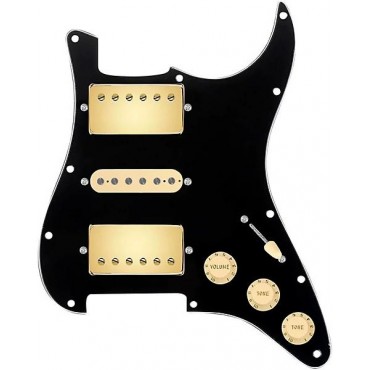920D Custom HSH Loaded Pickguard for Stratocaster With Gold Smoothie Humbuckers, Aged White Texas Vintage Pickups and S5W-HSH Wiring Harness Black