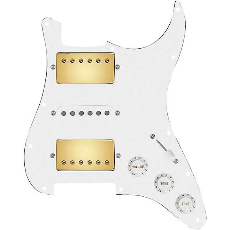 920D HSH loaded Stratocaster pickguard with Gold Smoothie humbuckers, White Texas Vintage pickups, S5W-HSH wiring harness White