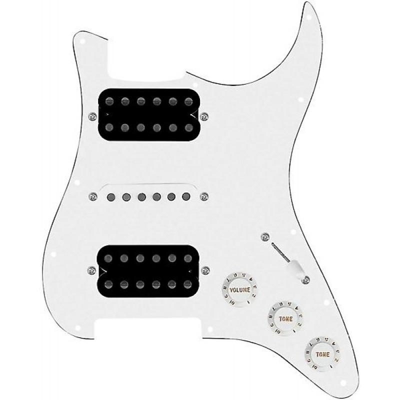 920D HSH Strat pickguard with uncovered Smoothie humbuckers, white Texas vintage pickups and S5W-HSH wiring harness White