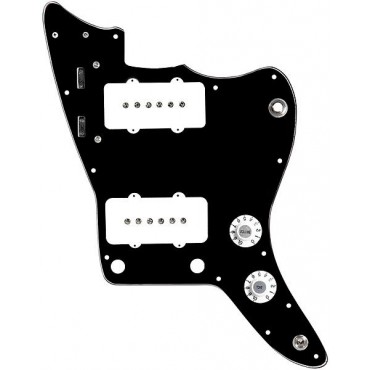 920D Custom JM Grit Loaded Pickguard for Jazzmaster With White Pickups and Knobs and JMH-V Wiring Harness Black