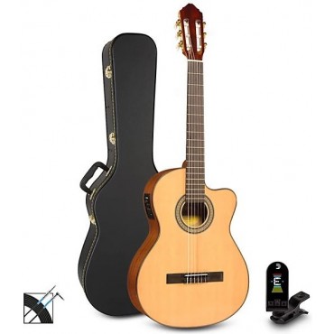 Lucero LC150SCE Nylon-String Classical Acoustic-Electric Guitar Pack Natural