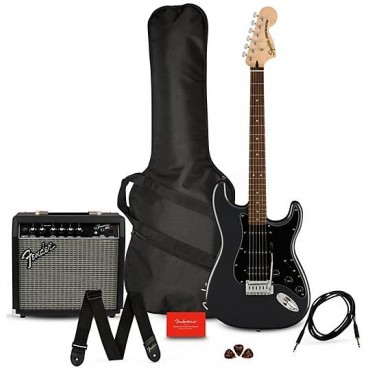Squier Affinity Series Stratocaster HSS Electric Guitar Pack With Fender Frontman 15G Amp Charcoal Frost Metallic