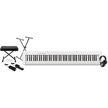 Casio CDP-S110 Compact Digital Piano with Warm Audio WA-CAB Headphone Package (Pedals/Bench/Stand Included) White