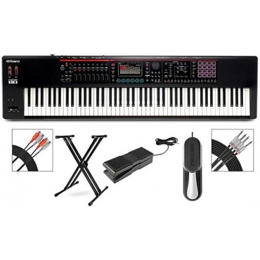 Roland FANTOM-08 Synthesizer With X-Stand, Sustain and Expression Pedal Plus Livewire Audio and MIDI Cables