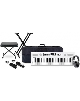 Roland GO:KEYS 3 Keyboard With TASCAM TH-200X Studio Headphone Package With Pedals, Bench, Stand &amp; Bag White