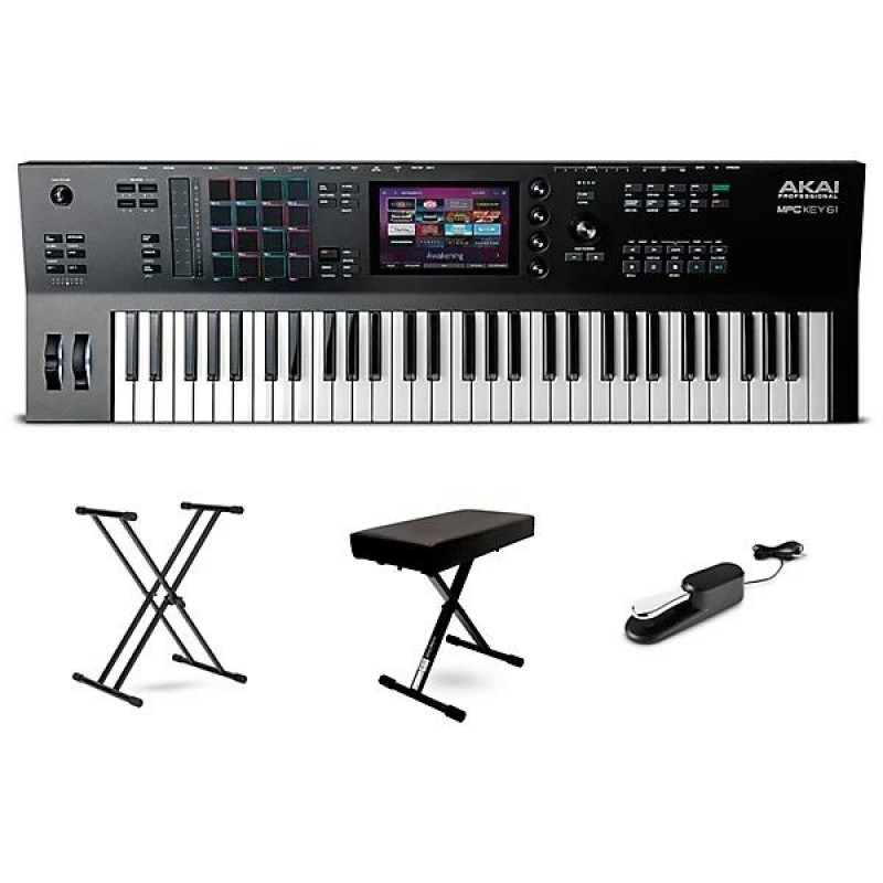 Akai MPC Key 61 production synthesizer essentials bundle with stand pedals and accessories for studio and mobile use