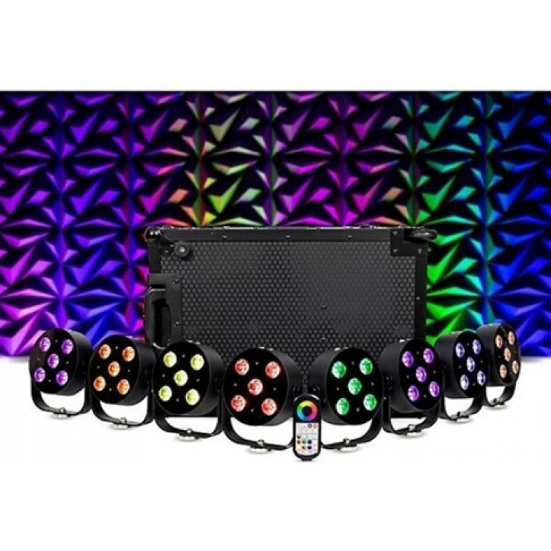ColorKey MobilePar HEX 5 8-Pack wireless LED par lights with charging road case for concerts clubs and stage use