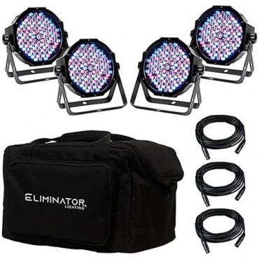 Eliminator Lighting Mega Flat PAK EP 4 Pack with 4X Mega Profile EP Pars, 3X DMX Cables, and Soft Transport Bag