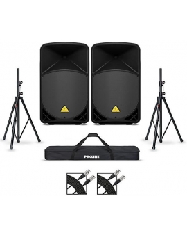 Behringer B115D 15" Powered Speaker Pair With Stands and Cables