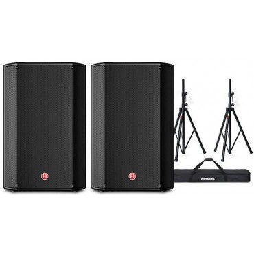 Harbinger VARI V1115 15" Powered Speakers Pair With Speaker Stands