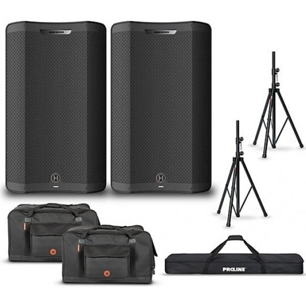 Harbinger VARI V4415 15" Powered Speakers Package With Bags & Stands