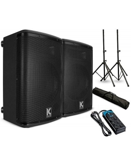 Kustom PA KPX15A 15" Powered Speaker Pair With Stands and Power Strip