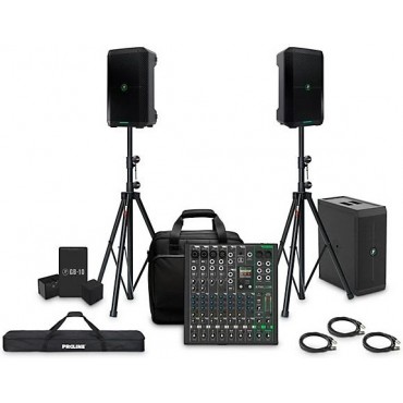 Mackie ThumpSub GO Battery-Powered Portable Subwoofer Bundle with 8" Thump Go Speakers, 10 Channel Mixer, Extra Batteries, Stands, Cables, and Mixer Bag