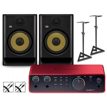 Focusrite 2i2 Gen 4 With KRK ROKIT G5 Studio Monitor Pair (Stands & Cables Included) ROKIT 8
