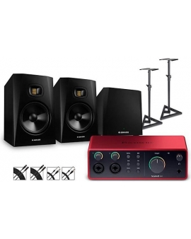 Focusrite Scarlett 4i4 Gen 4 With Adam Audio T-Series Studio Monitor Pair &amp; T10S Subwoofer Bundle (Stands &amp; Cables Included) T8V