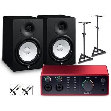 Focusrite Scarlett 4i4 Gen 4 with Yamaha HS Studio Monitor Pair Bundle (Stands & Cables Included) HS8