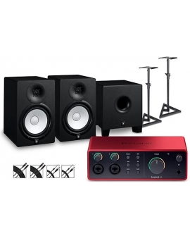 Focusrite Scarlett 4i4 Gen 4 With Yamaha HS Studio Monitor Pair &amp; HS8S Subwoofer Bundle (Stands &amp; Cables Included) HS8