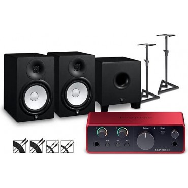 Focusrite Scarlett Solo Gen 4 with Yamaha HS Studio Monitor Pair & HS8S Subwoofer Bundle (Stands & Cables Included) HS8