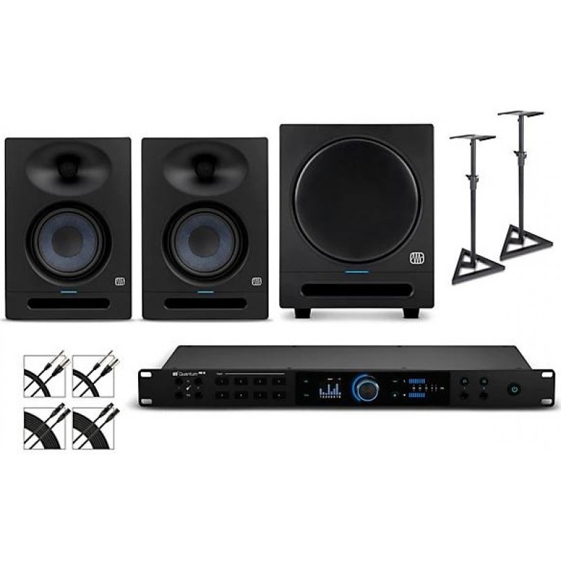 PreSonus Quantum HD8 audio interface with Eris 5 2nd Gen monitors and SUB8BT with stands and cables