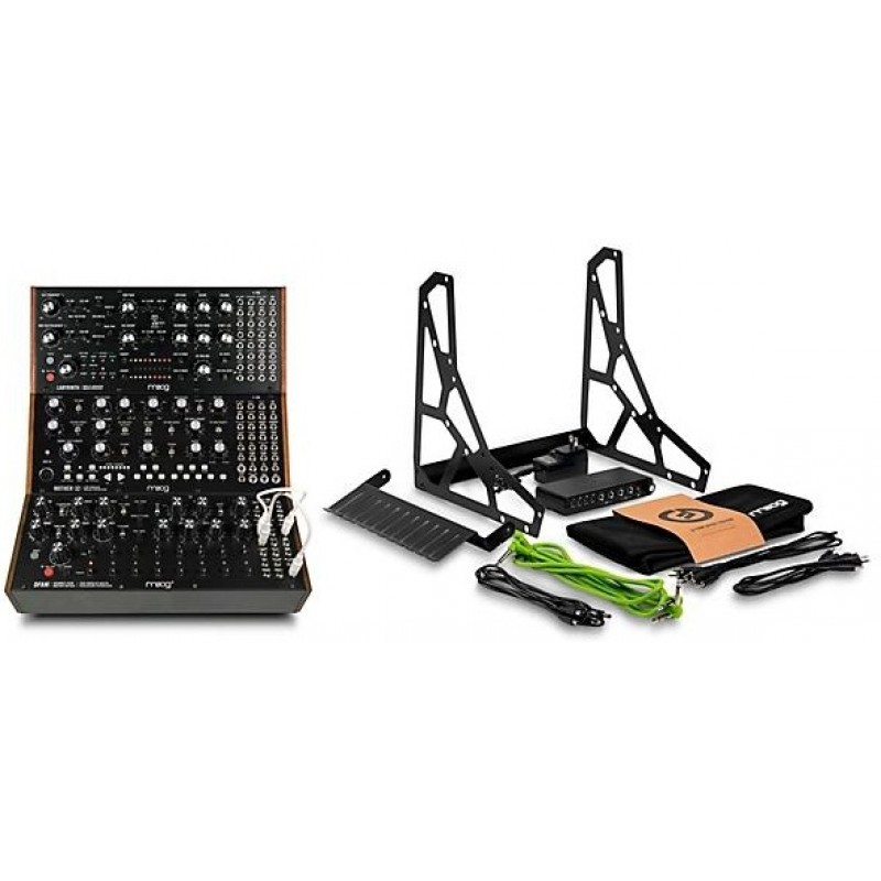 Moog DFAM Labyrinth Mother-32 synthesizer module bundle with accessories for studio and live modular music performance