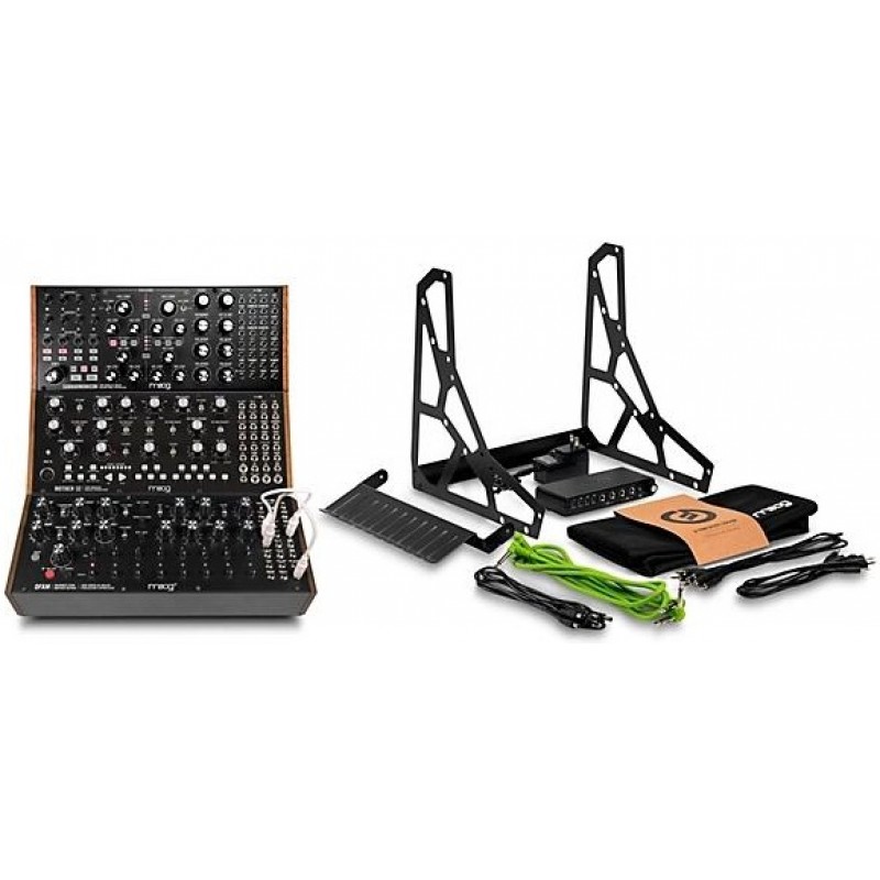 Moog DFAM Subharmonicon Mother-32 synthesizer module bundle with accessory kit for studio and live modular music performance